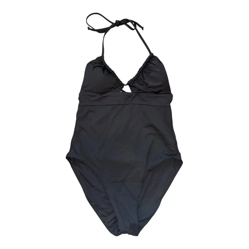 NEW Becca Women's Black Strappy Halter One-Piece Swimsuit Size Medium NWT‎